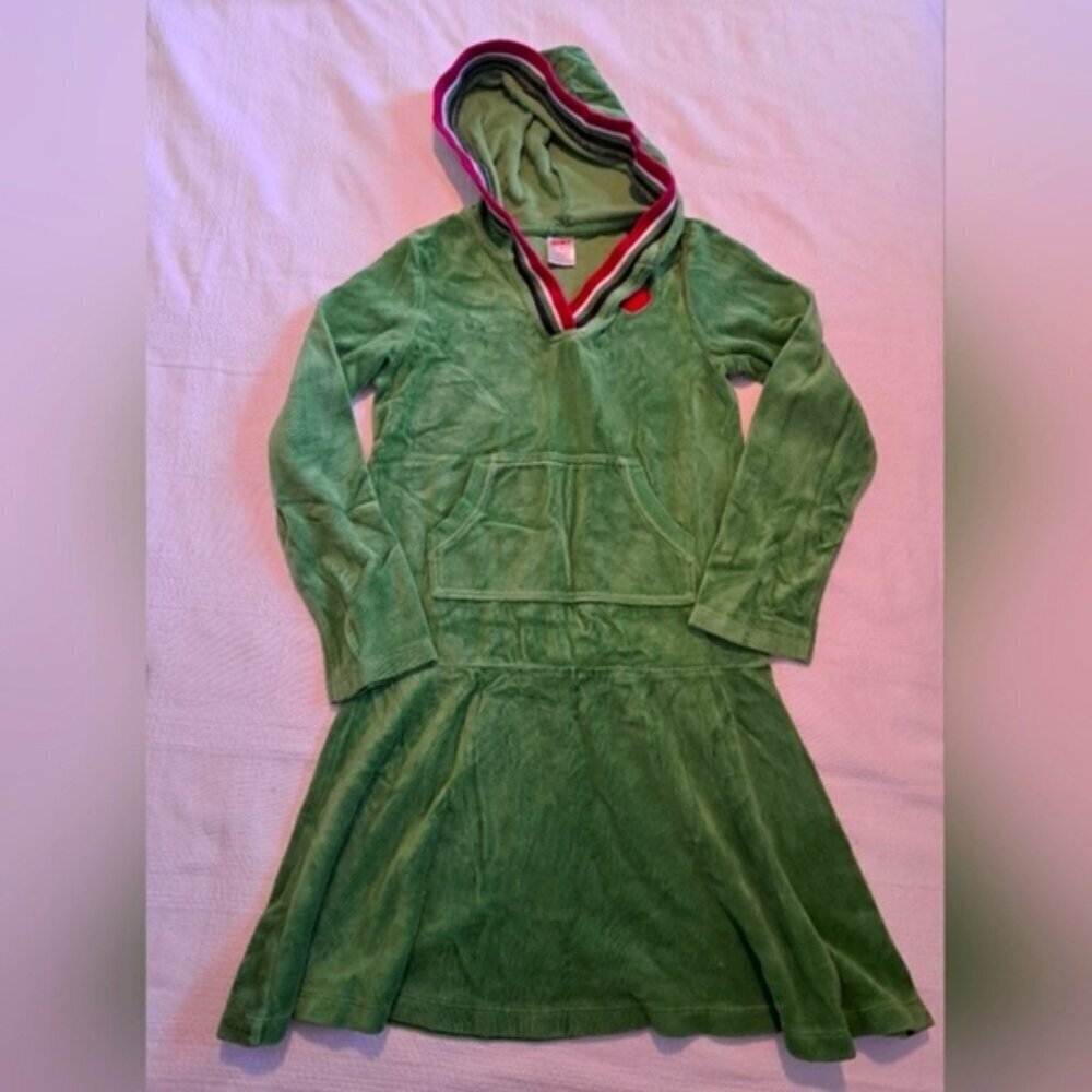 Gymboree girls size 9 Merry And Bright hooded green velour dress, VGUC